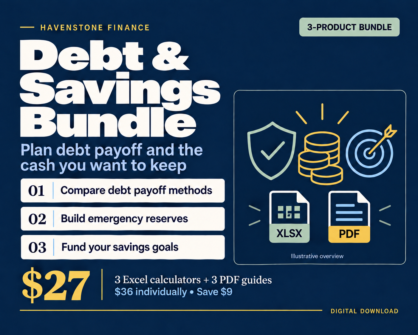 Debt & Savings Bundle: three calculators and three guides for $27